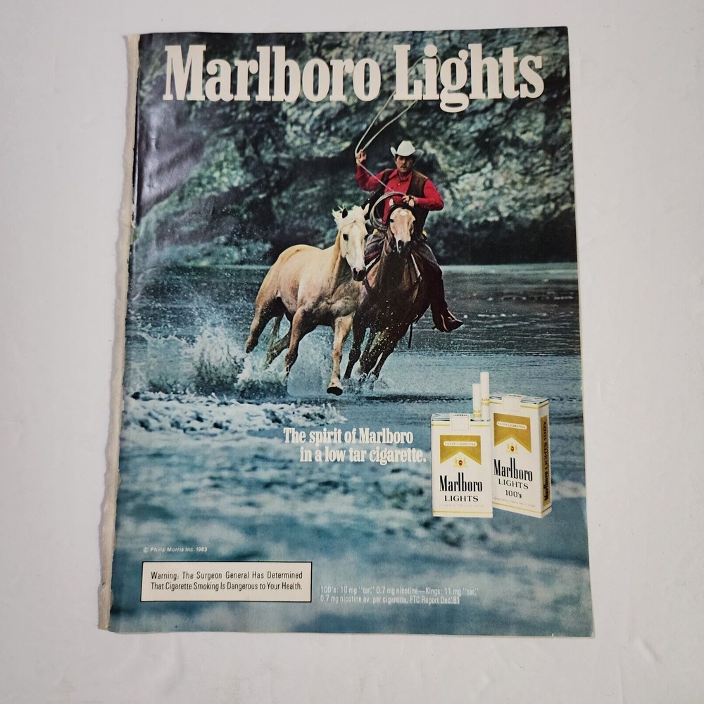 Vintage Print Ad Marlboro Lights cowboy horses lake McCall's June 1983 clipping